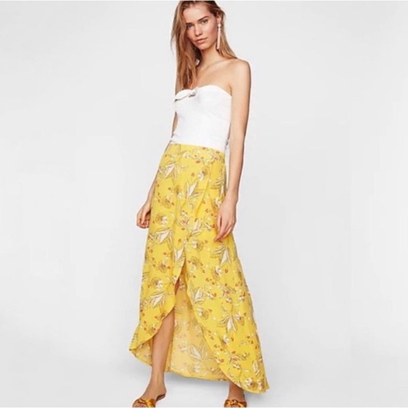 NWT Express Yellow Floral Wrap Maxi Skirt - Picture 2 of 5